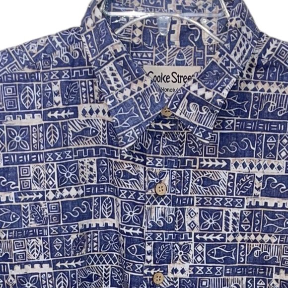 Men's Cooke Street Honolulu Hawaiian Short Sleeve Blue/Grey Cotton Shirt Large - Picture 2 of 5
